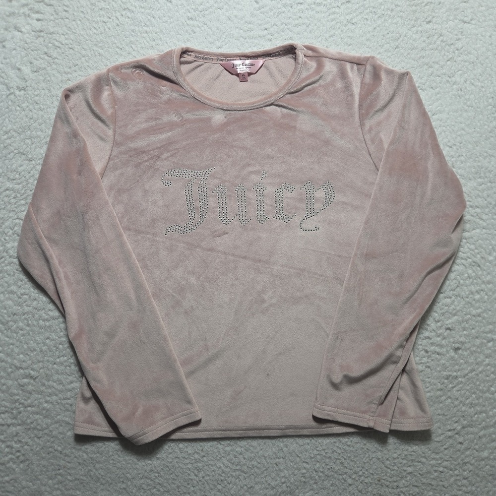 Juicy Couture Blush Pink Velour Bling Top Sleep Shirt Sz XL Cozy Loungewear Y2K